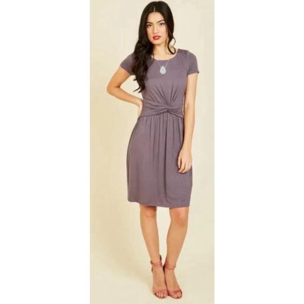 Modcloth Waist Dress Gray Lavender Jersey Knit Knotted by Fervour Small NEW